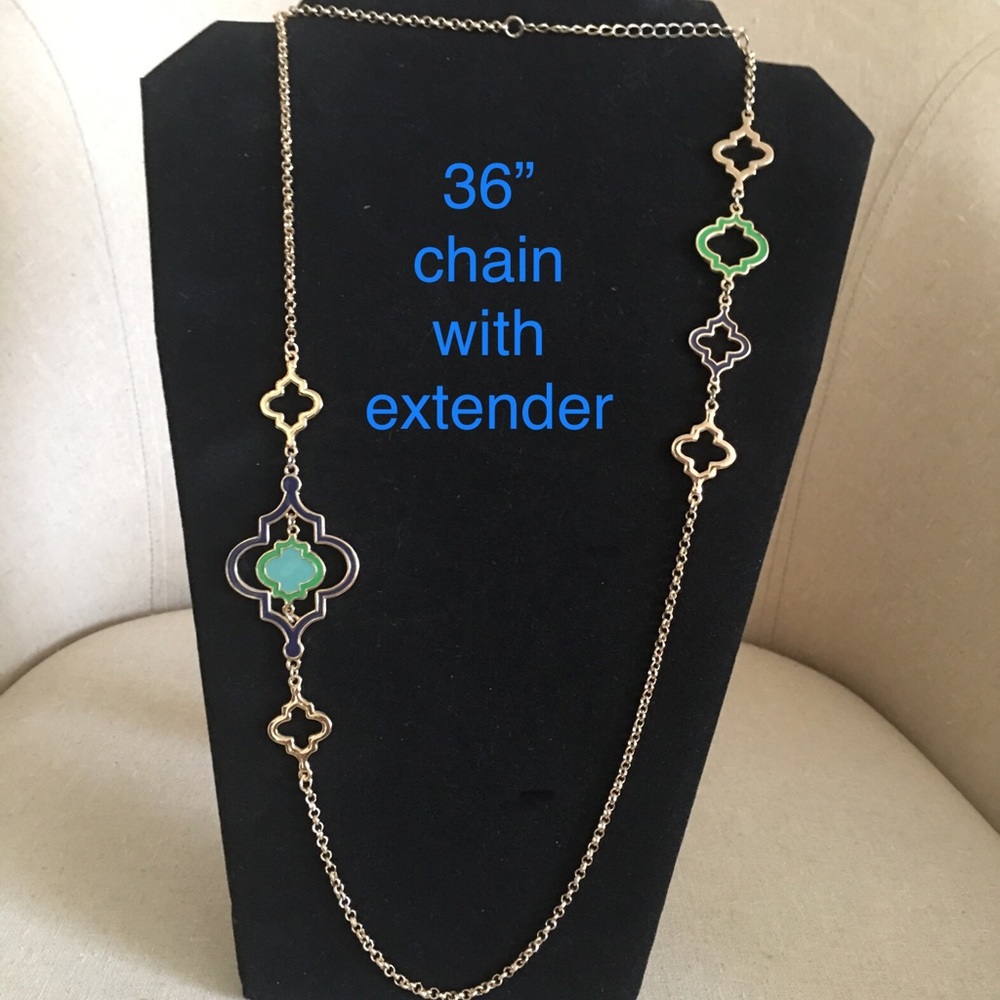 Initials Inc long layering necklace clover design